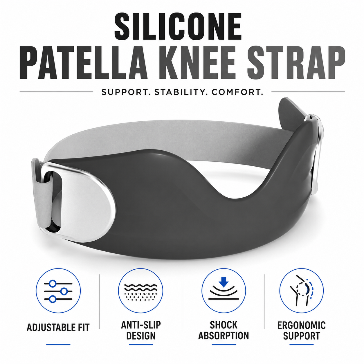 ⏳Time-Limited Special Silicone ⏰Patella Knee Strap for Pain Relief – Shock Absorption & Ergonomic – Adjustable & Anti-Slip 🏃‍♂️