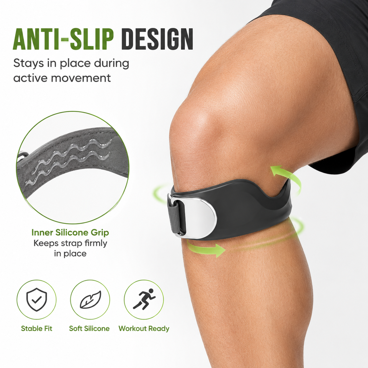 ⏳Time-Limited Special Silicone ⏰Patella Knee Strap for Pain Relief – Shock Absorption & Ergonomic – Adjustable & Anti-Slip 🏃‍♂️