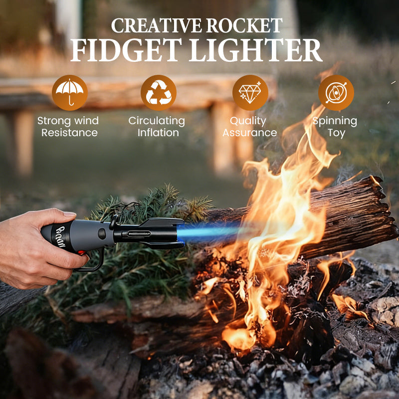 🚀 Creative Rocket Fidget Lighter – Windproof Blue Jet Flame + Rotating Fidget | 4 Colors!🎁