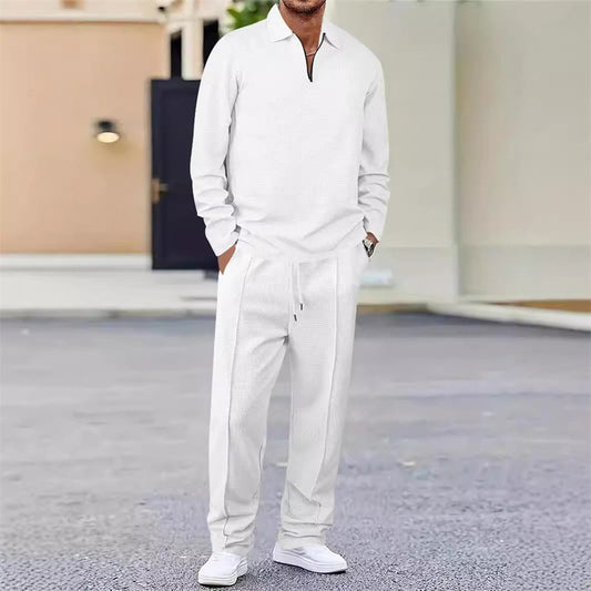 Men's Waffle Knit Sweatshirt & Straight-Leg Pants Set