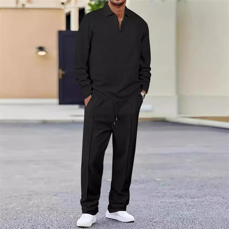 Men's Waffle Knit Sweatshirt & Straight-Leg Pants Set