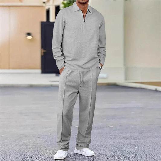 Men's Waffle Knit Sweatshirt & Straight-Leg Pants Set