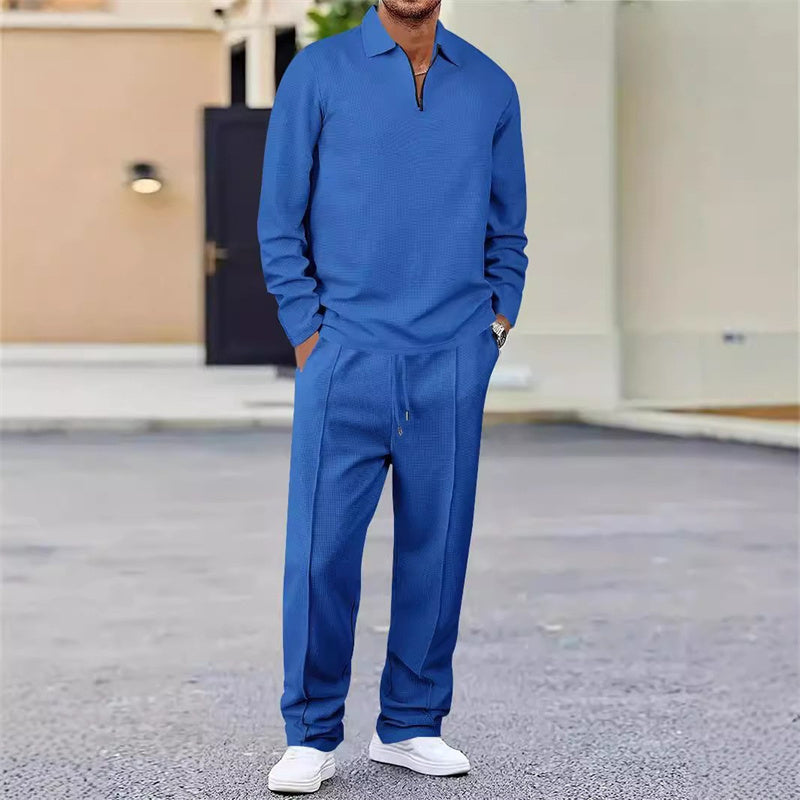 Men's Waffle Knit Sweatshirt & Straight-Leg Pants Set