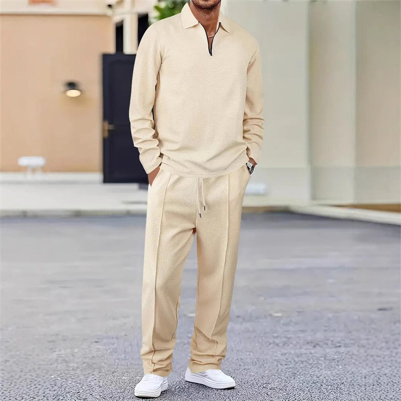 Men's Waffle Knit Sweatshirt & Straight-Leg Pants Set
